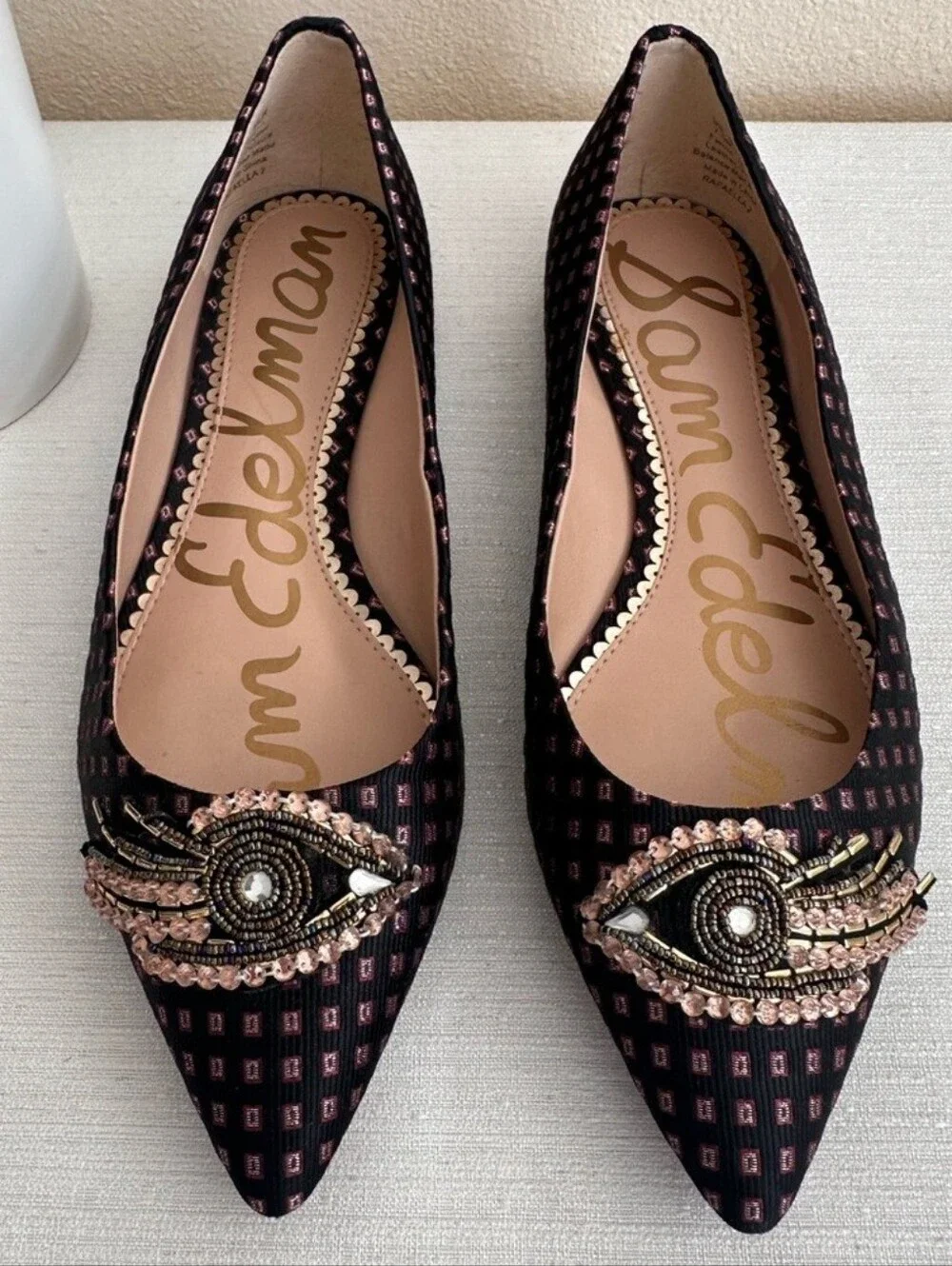 Sam Edelman Rafaella 2 Black Beaded Eye Pointed Toe Dressy Flats Women’s 6.5